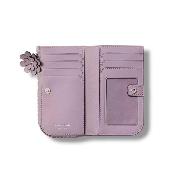 NWOT - Kate Spade Devin Smooth Small Bifold Flower Card Wallet ~ Market Purple - Picture 2 of 3